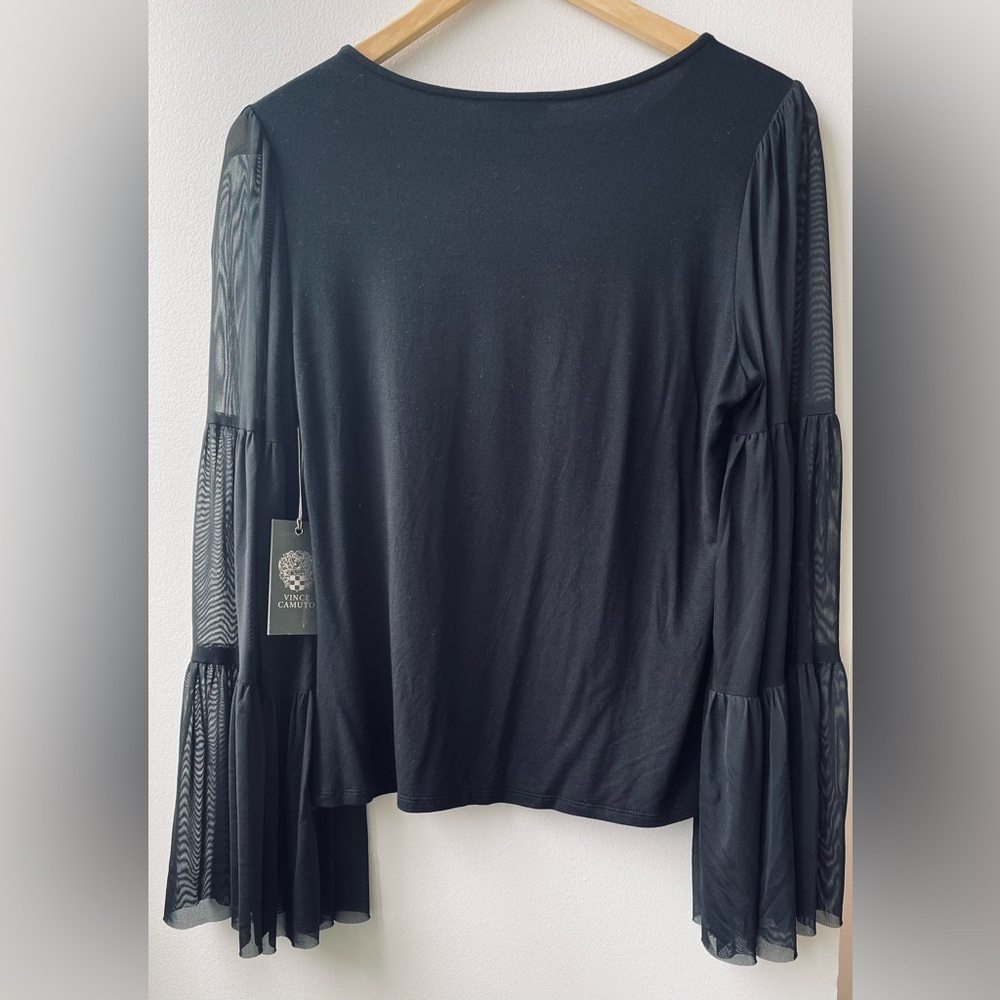 Vince Camuto Black Blouse with Sheer Sleeves. Size Small NWT $68 - Picture 3 of 9